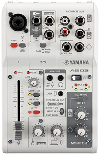 Yamaha AG03MK2 3-Kanal Streaming Mischpult, Weiß