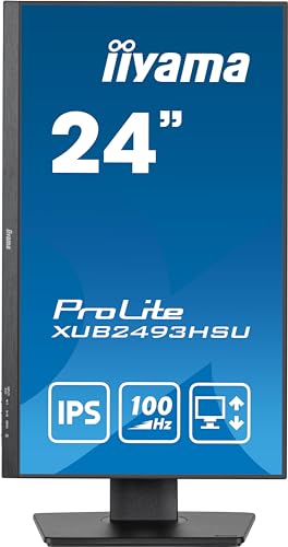 61cm/24" (1920x1080) Iiyama ProLite XUB2493HSU-B6 16:9 FHD IPS 100Hz 1ms HDMI DP Pivot Vesa Speaker Black