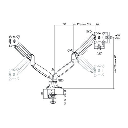 LogiLink Monitorhalterung 2-fach 13–32 Aluminium Gasdruckfeder BP0043