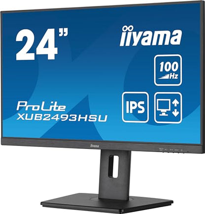 61cm/24" (1920x1080) Iiyama ProLite XUB2493HSU-B6 16:9 FHD IPS 100Hz 1ms HDMI DP Pivot Vesa Speaker Black