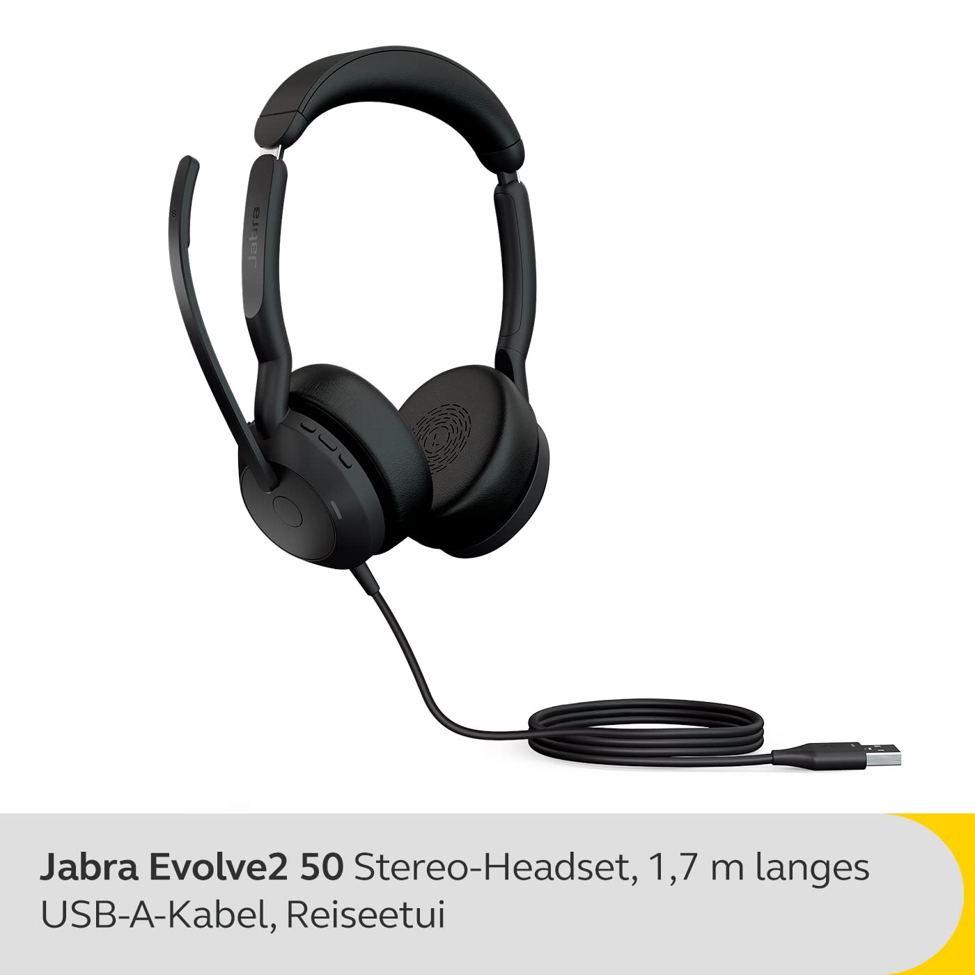 Jabra Evolve2 50 Stereo-Bluetooth Headset 4 Mikrofone, USB-A-Anschluss, UC-kompatibel, Aktive Geräuschunterdrückung