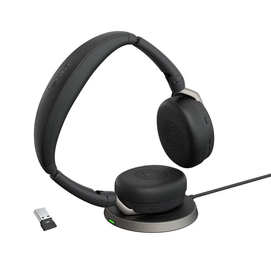 Jabra Evolve2 65 Flex, Ultrakompaktes Stereo Bluetooth Headset Aktive Geräuschunterdrückung (ANC), UC optimiert, incl. Bluetooth-Adapter Link380a und