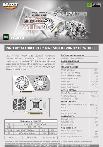 VGA Inno3D GeForce® RTX 4070 12GB SUPER Twin X2 OC White