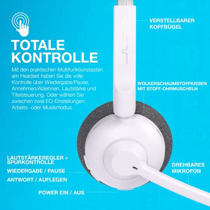 JLab GO Work Pop Wireless On-Ear Bluetooth Kopfhörer 50h Stunden Spielzeit, Mikrofonarm, Bluetooth-Multipoint-Technologie