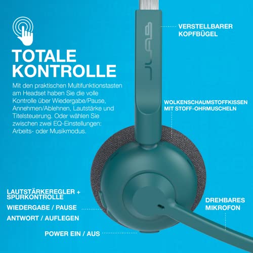 JLab GO Work Pop Wireless On-Ear Bluetooth Kopfhörer 50h Stunden Spielzeit, Mikrofonarm, Bluetooth-Multipoint-Technologie