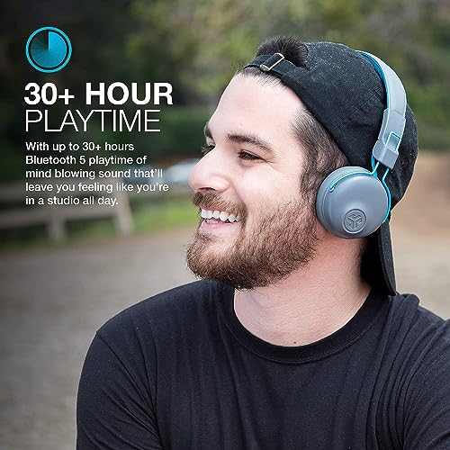 JLab Studio Wireless Blau - Bluetooth On-Ear-Kopfhörer (30 Stunden Akkulaufzeit, eingebautes Mikrofon, Fernbedienung)