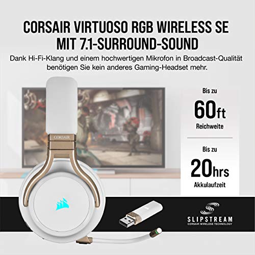 Corsair Virtuoso Wireless Gaming Headset, Pearl, Virtual 7.1-Surround, RGB-Beleuchtung