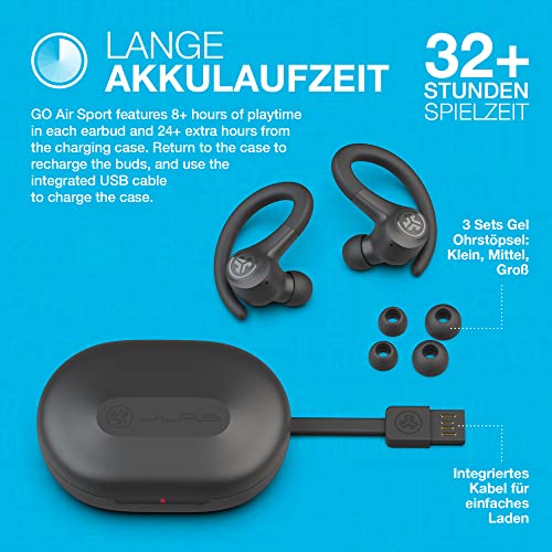 JLab GO Air Sport True Wireless In Ear-Sport Kopfhörer Schweiß- und spritzwassergeschützt, 32+ Stunden Spielzeit