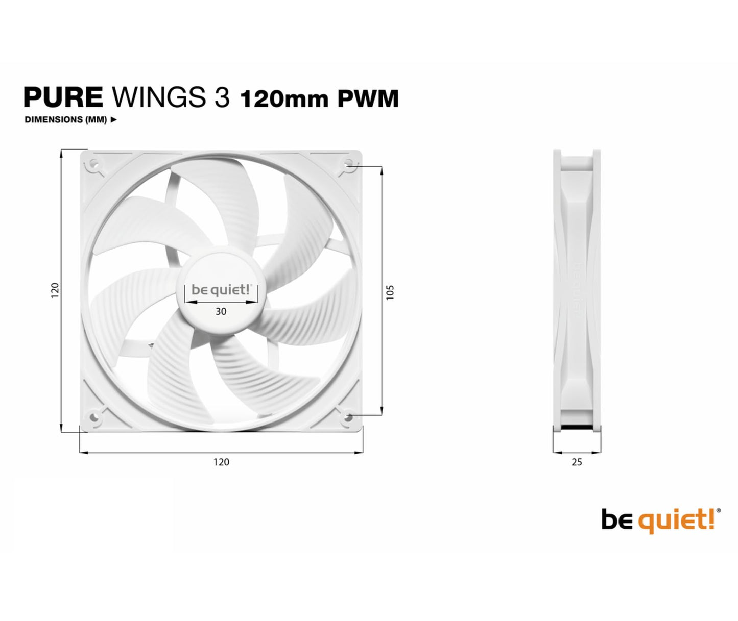 be quiet! Lüfter Pure Wings 3 PWM - 120 mm; White