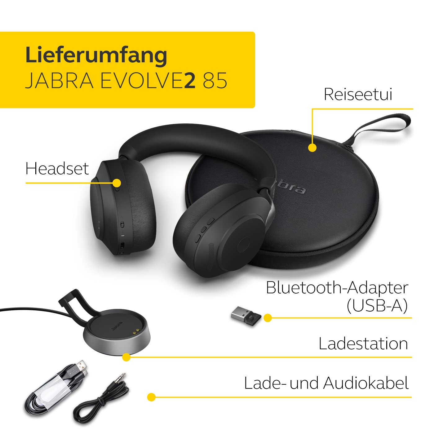 Jabra Evolve2 85 Stereo MS + Ladestation + Link 380 USB-A, schwarz