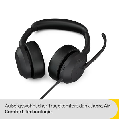 Jabra Evolve2 50 Stereo-Bluetooth Headset 4 Mikrofone, USB-A-Anschluss, UC-kompatibel, Aktive Geräuschunterdrückung