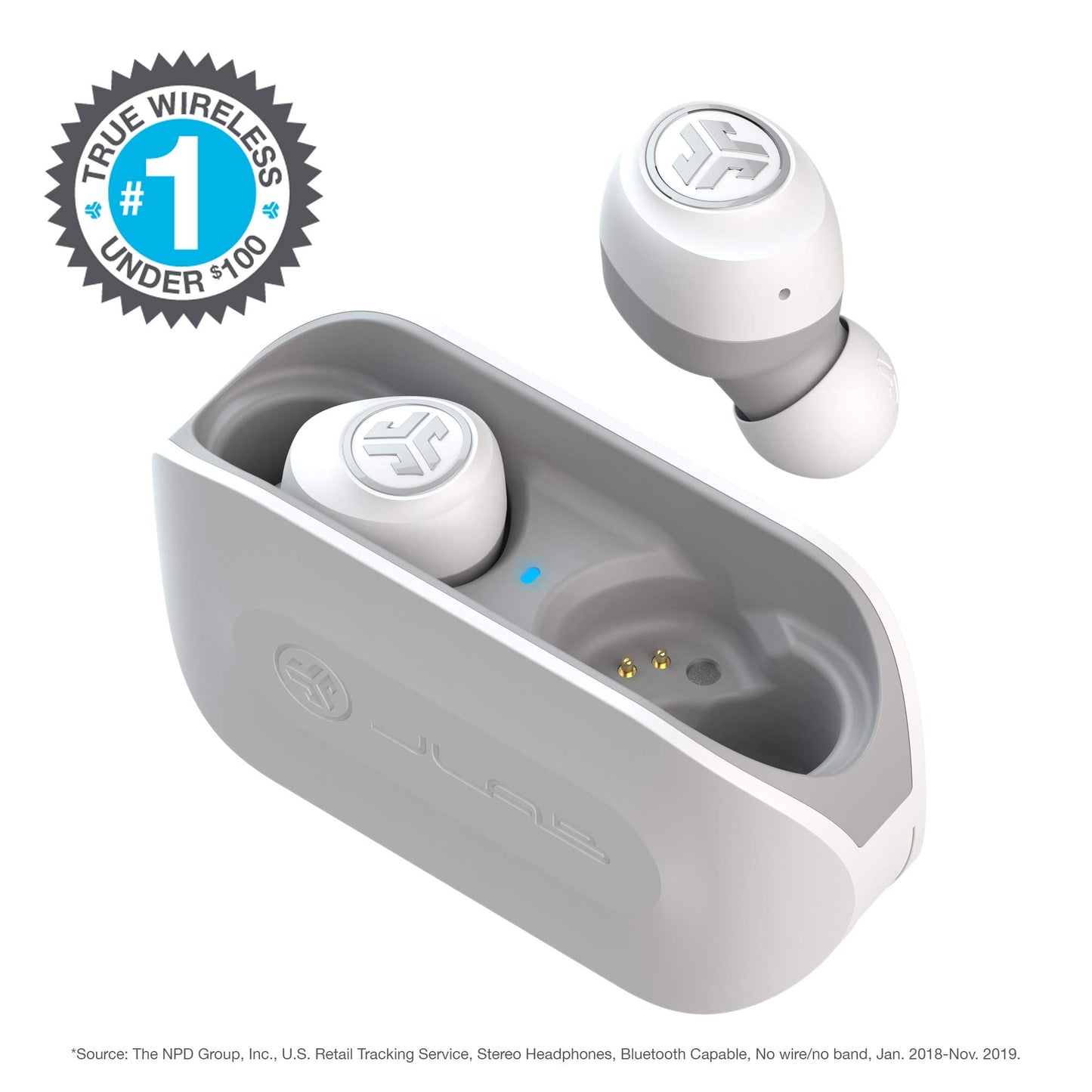 JLab GO Air True Wireless Earbuds weiß - in-Ear-Kopfhörer (20 Stunden Akkulaufzeit, eingebautes Mikrofon)