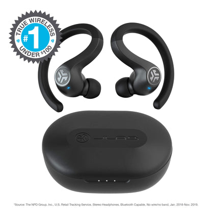 JLab JBuds Air Sport Schwarz - True Wireless In-Ear-Kopfhörer (40 Stunden Akkulaufzeit, Mikrofon, Touch Control)