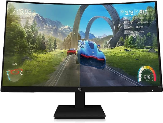 HP X32c Gaming Monitor - 32 Zoll Bildschirm. FHD 1920 x 1080. VA 1500R Curved Display. 165Hz. 1ms Reaktionszeit. VESA Mount 100 x 100mm. AMD FreeSync Premium. HDMI. Displayport. Eyesafe Technology