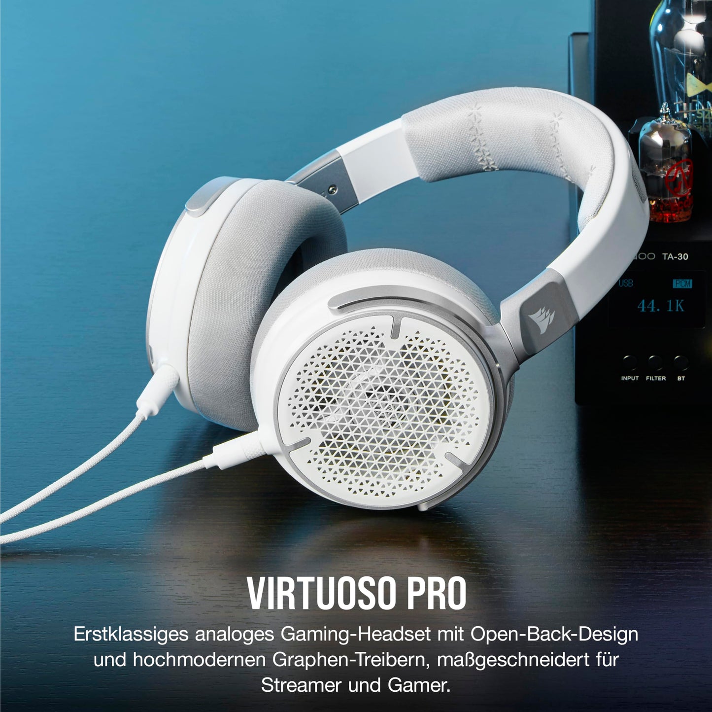 CORSAIR VIRTUOSO PRO Gaming-Headset weiß Kabelgebundenes Streaming/Gaming-Headset mit Open-Back-Design