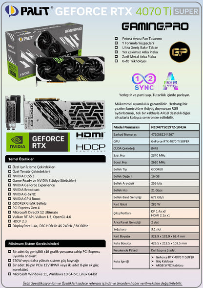 Palit RTX4070Ti Super GamingPro 16B DDR6 retail