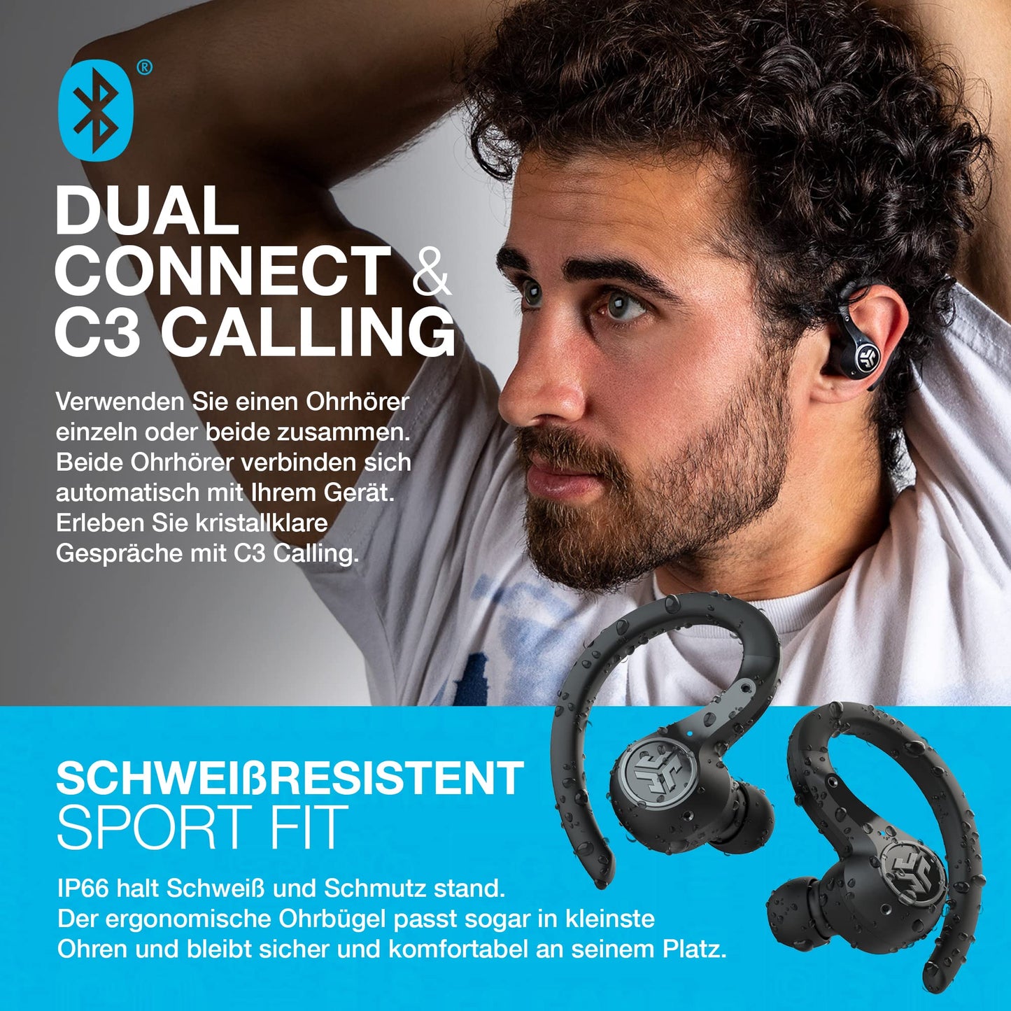 JLab Epic Air Sport ANC True Wireless Schwarz - On-Ear-Kopfhörer (28 Stunden Akkulaufzeit, eingebautes Mikrofon)