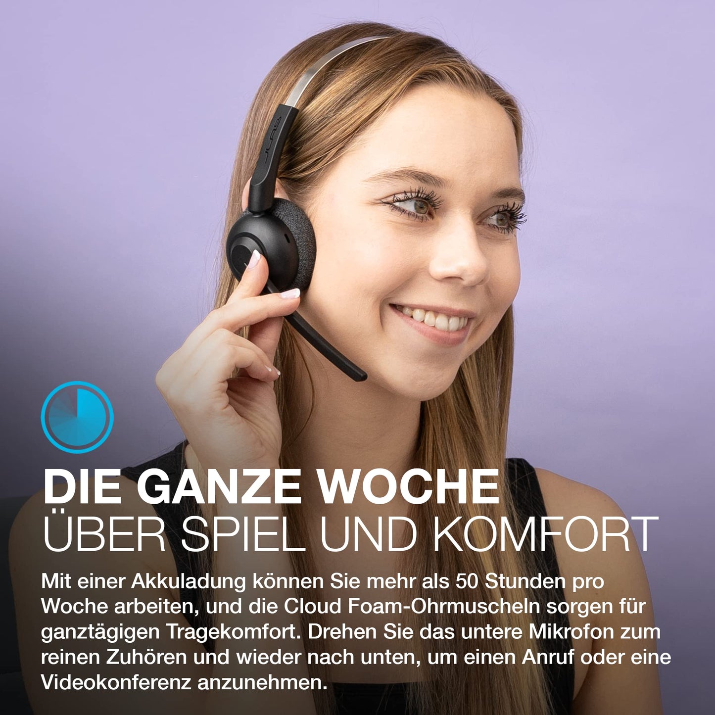 JLab GO Work Pop Wireless On-Ear Bluetooth Kopfhörer 50h Stunden Spielzeit, Mikrofonarm, Bluetooth-Multipoint-Technologie