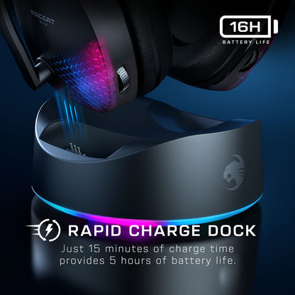 Roccat Syn Max Air black - Kabelloses RGB-Gaming-Headset mit 3D-Audio und Dockingstation