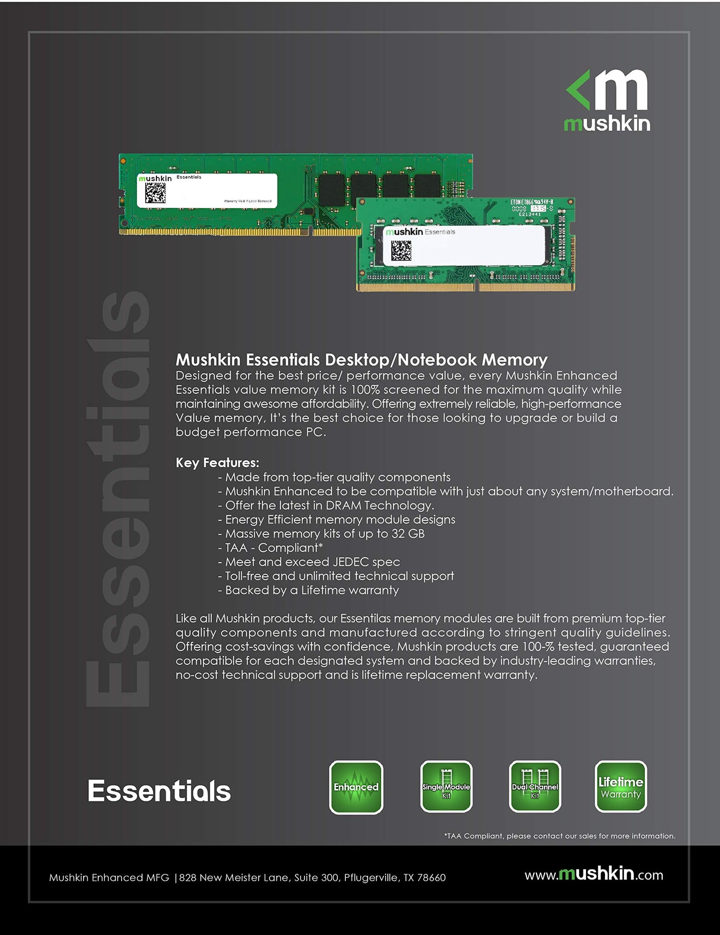 Mushkin Essentials - DDR4 - Kit - 64 GB: 2 x 32 GB - SO DIMM 260-PIN - 3200 MHz / PC4-25600 - ungepuffert