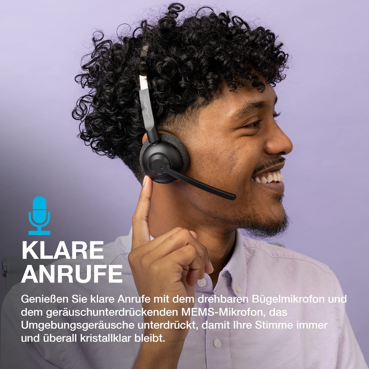 JLab GO Work Pop Wireless On-Ear Bluetooth Kopfhörer 50h Stunden Spielzeit, Mikrofonarm, Bluetooth-Multipoint-Technologie