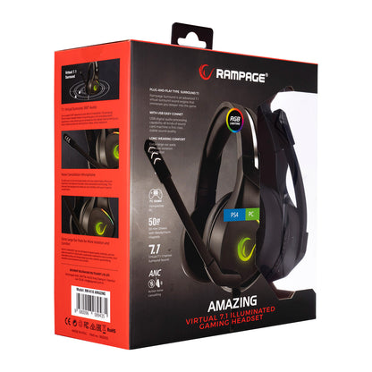 Rampage RM-K10 AMAZING Black USB 7.1 Noise Canceling Mic RGB LED Gaming Headset mit Mikrofon