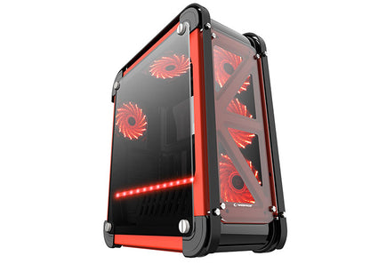 Rampage CASTLE Black / Red 4 * 12cm RGB Fan 2 * Usb3.0, Card Reader, Led Strip Temper Glass Steel Body Gaming Case