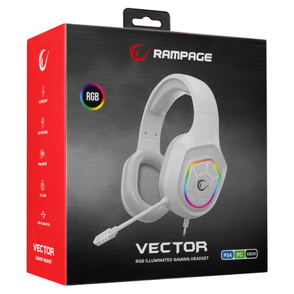 Rampage RM-K90 VECTOR White RGB LED 3.5mm Gaming Headset with Mic and Volume control on earcup. flexible Microphone