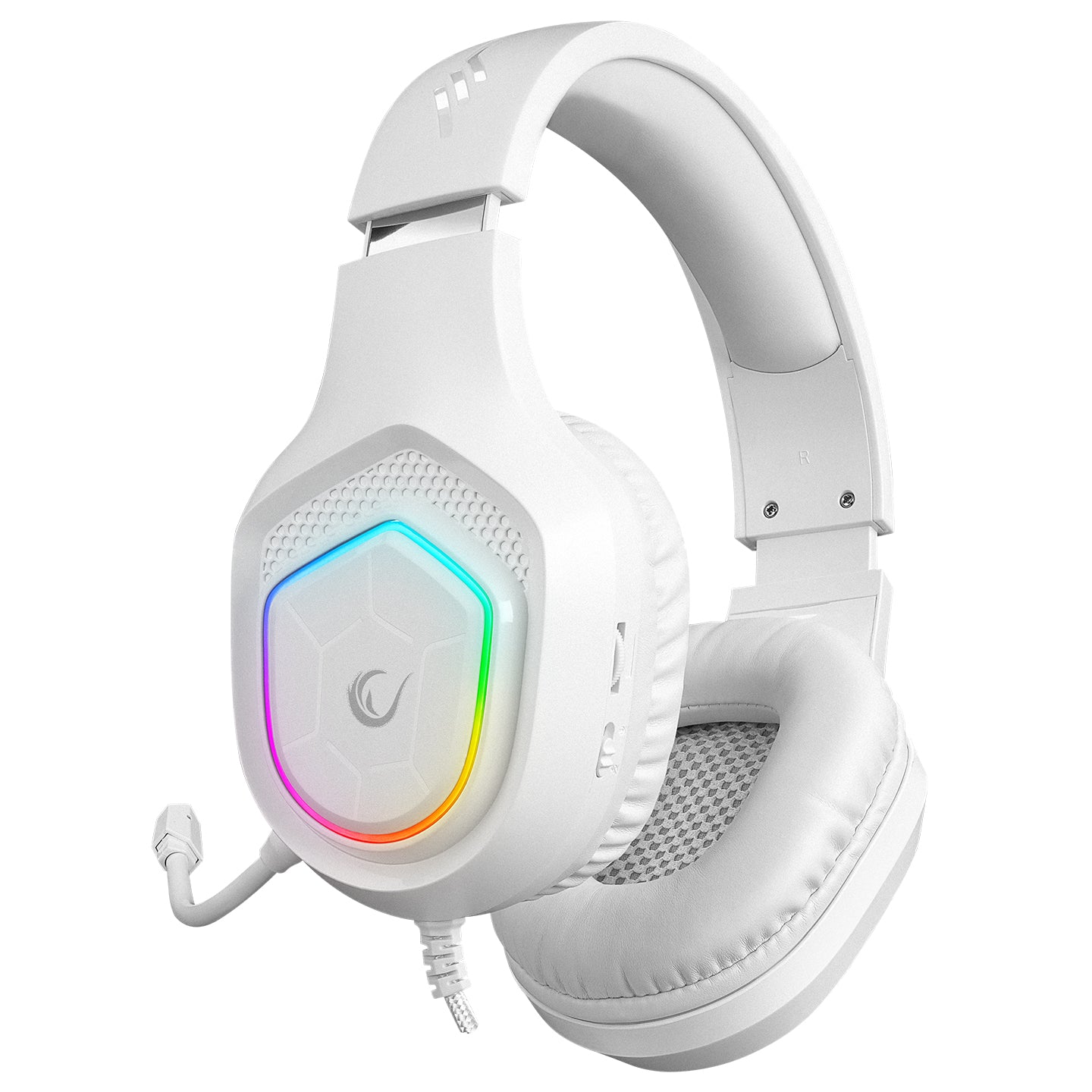 Rampage RM-K90 VECTOR White RGB LED 3.5mm Gaming Headset with Mic and Volume control on earcup. flexible Microphone