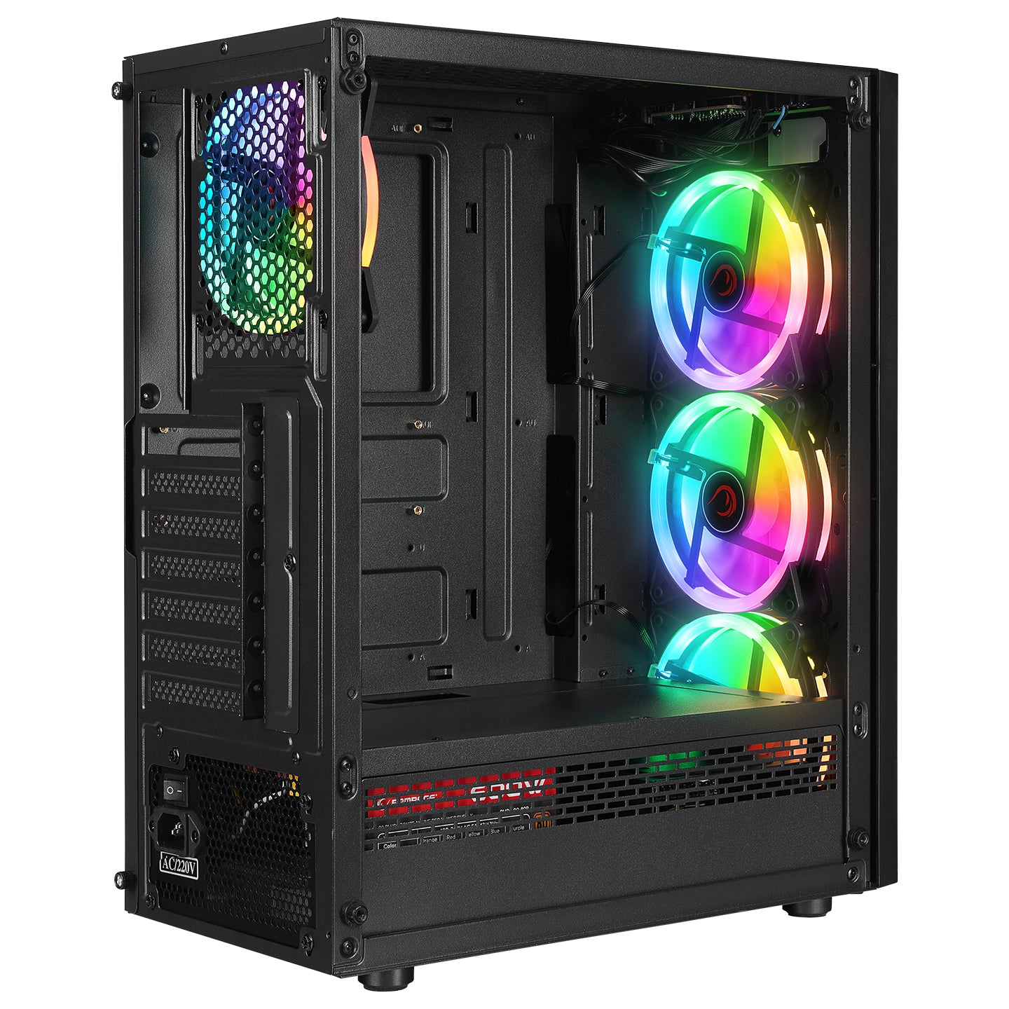 Rampage VICTORY PLUS 600W 80 BRONZE Tempered Glass 4*12cm RGB Fan Led Strip Gaming Gaming Case