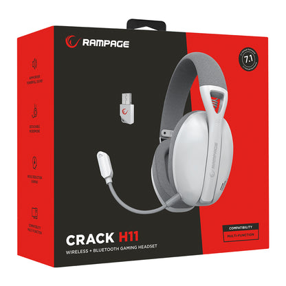 Rampage Crack H11 White/Gray Wireless 2.4G Bluetooth Gaming Headset with Microphone