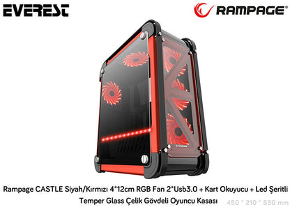 Rampage CASTLE Black / Red 4 * 12cm RGB Fan 2 * Usb3.0, Card Reader, Led Strip Temper Glass Steel Body Gaming Case