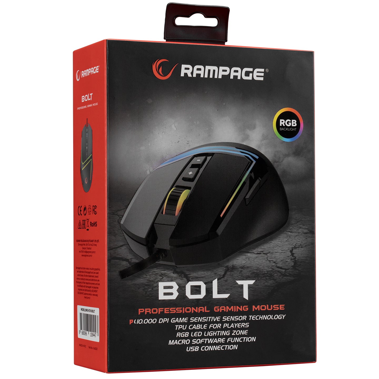 Rampage SMX-R76 BOLT USB Black RGB Led 7D Pixart 3325 10000 dpi Gaming Gaming Mouse