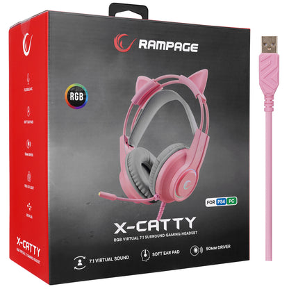 Rampage RM-K91 X-CATTY Pink USB 7.1 Version RGB Gaming Headset with Microphone