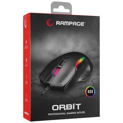 Rampage SMX-R45 ORBIT Black Wired  6400dpi Huano S 7D RGB Illuminated USB Professional Gaming Mouse