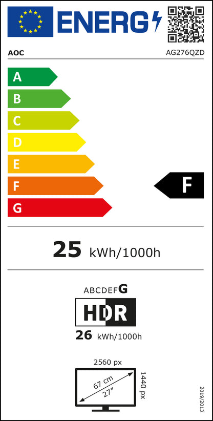 AOC AGON AG276QZD, 67,3 cm (26,5 Zoll) 240Hz, G-SYNC Compatible, OLED - 2xDP, 2xHDMI