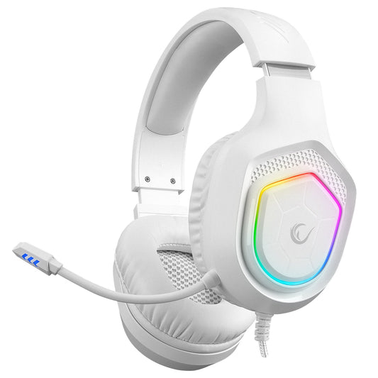 Rampage RM-K90 VECTOR White RGB LED 3.5mm Gaming Headset with Mic and Volume control on earcup. flexible Microphone