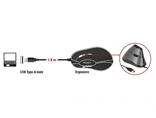 Delock ergonom. Maus vertikal optisch 5-Tasten + 1.8m Kabel