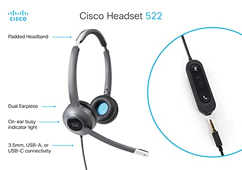 Cisco Classic 522 Headset Wired Dual 3.5mm + USBC Headset Adapter