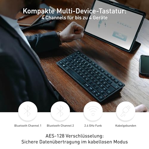 CHERRY KW 9200 Mini - Multi-Device Kompakttastatur 2.4 GHz Funk-. Bluetooth5.0- und Kabelverbindung