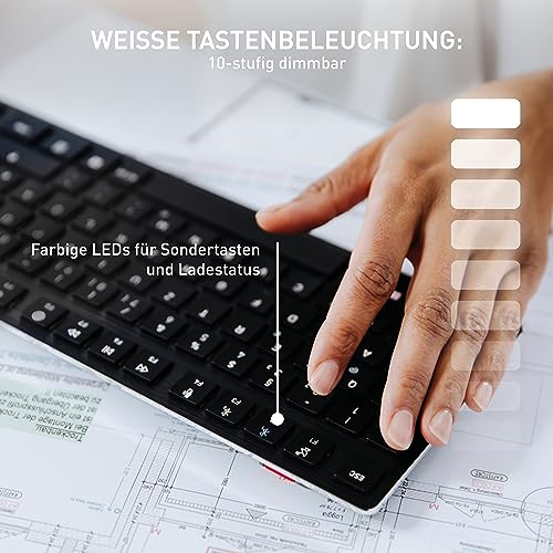 CHERRY KW X ULP. Ultraflache mechanische Tastatur. Kabellos Multi-Device-Tastatur für max. 4 Geräte. MX Ultra Low Profile Switche